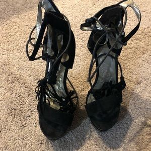 Black and Gold tassel tie up wedges